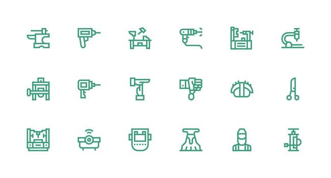 18 Strong Stroke Line Icons for Metalworking Graphics Balanced Icon Set for Functional Design vector