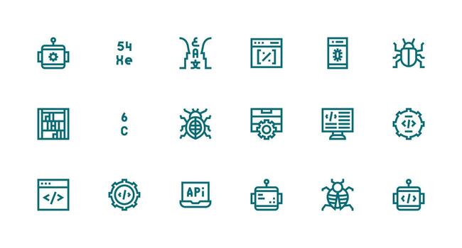 Programming Icon Set with 18 Strong Stroke Line Graphics General Use Icon Pack vector