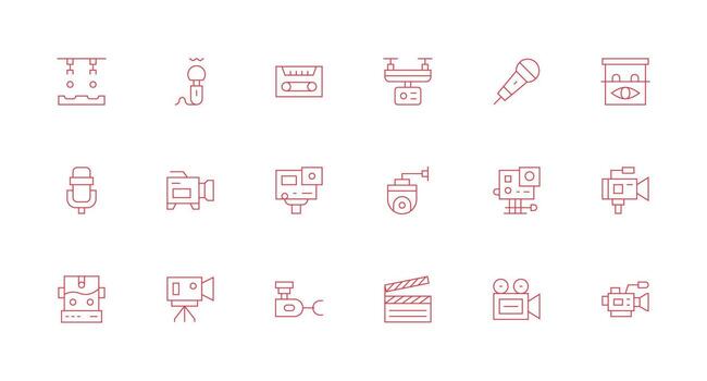 18 Minimal Line Icons for Recording Device Graphics Compact Icon Set vector
