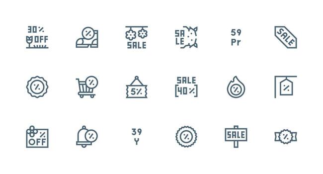 Strong Stroke Line Style Clearance Icons with 18 Vectors UI Icon Set
