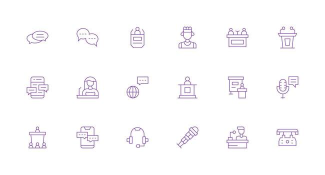 18 íconos para hablar en mínimo línea formato de uso múltiple icono diseño paquete vector