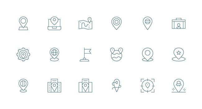 18 Icons for Coordinates in Minimal Line Format UI-Ready Icon Collection vector