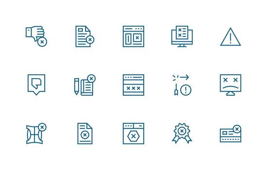 incorrecto icono colección con 15 regular línea diseños claro y conciso icono conjunto colección vector