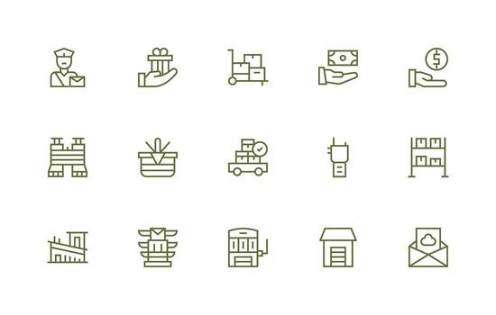 Receiving featuring 15 Icons in Regular Line Design Sharp Icons for Presentations vector