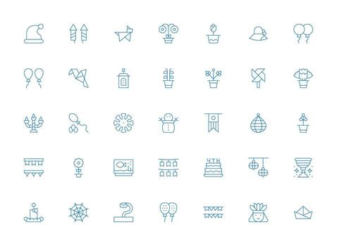 Light Line Style Decoration Icons with 35 Vectors Clear and Concise Icon Set Collection