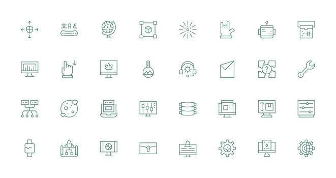 Delgado línea íconos desde software conjunto con 32 vectores diseño icono paquete