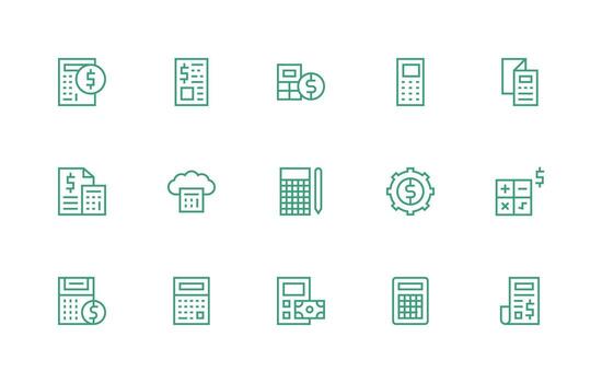 Regular Line Style Accounting Software Icons with 15 Vectors Complete Icon Bundle for Web Design