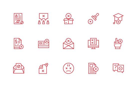 Regular Line Icons from Not Accepted Set with 15 Vectors Icon Pack for Various Themes