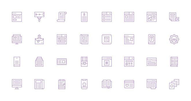 Content Management Icon Set with 32 Thin Line Graphics Interface Icon Collection vector