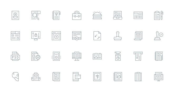 32 Delgado línea íconos para archivo gráficos multi-estilo icono colección vector