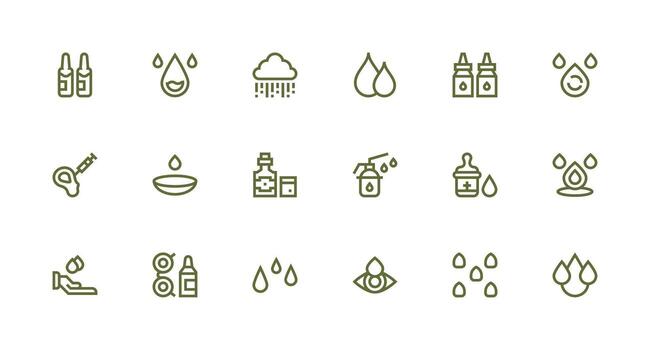 Drops Icon Set with 18 Strong Stroke Line Graphics Multi-Style Icon Collection vector