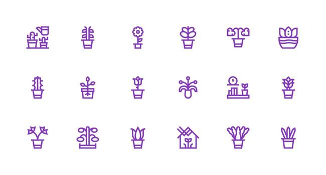 Potted Plant Icon Set with 18 Strong Stroke Line Graphics Icon Set for Web vector
