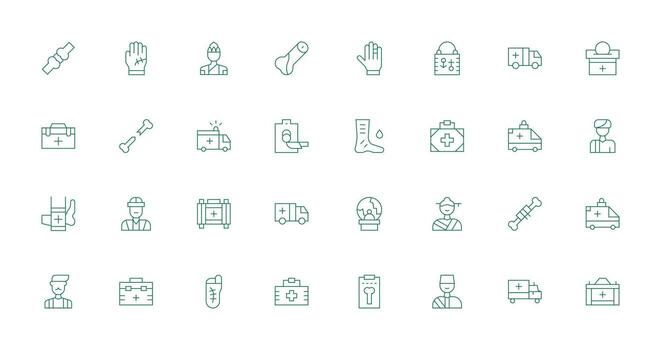 Trauma Design Icons featuring 32 in Thin Line Style Flat Icon Set vector