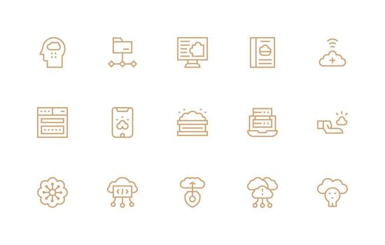 nube informática icono colección con 15 regular línea diseños ui icono conjunto vector