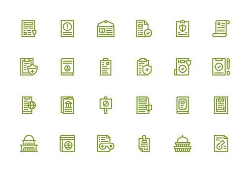 Policy Design Icons featuring 24 in Thick Line Line Style Simplified Icon Pack for Visual Tools vector