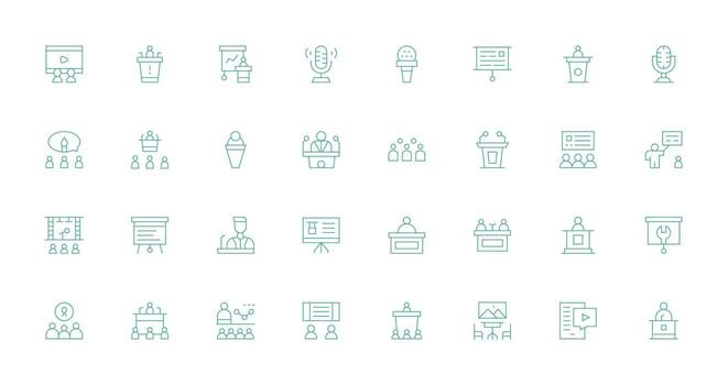 32 Delgado línea íconos para conferencia gráficos limpiar icono colección para web utilizar vector