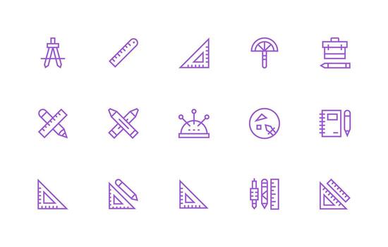 15 Regular Line Vectors for Drafting Theme Reusable Icon Set