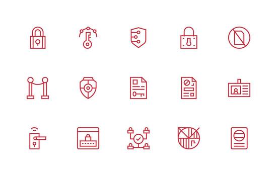 15 Access Control Icons in Regular Line Aesthetic Multi-Purpose Icon Pack for Templates vector