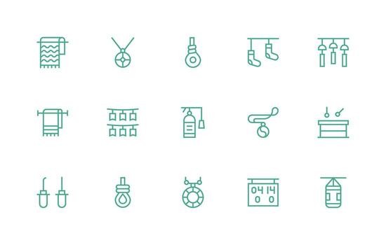 Hanging Icon Set with 15 Regular Line Graphics Editable Icon Collection vector