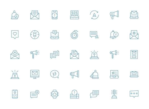 35 íconos para notificación en ligero línea formato icono colección conjunto vector