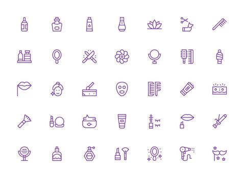 Beauty featuring 35 Icons in Regular Clean Line Design Fully Editable Icon Set for Web vector