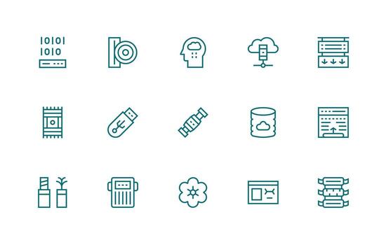File Storage featuring 15 Icons in Regular Line Design Style Icon Set vector