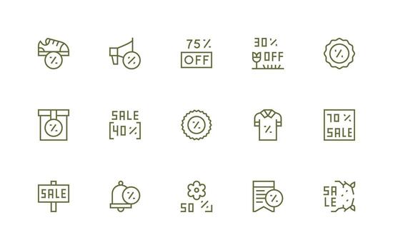 15 Regular Line Vectors for Price Reduction Theme Style Icon Set