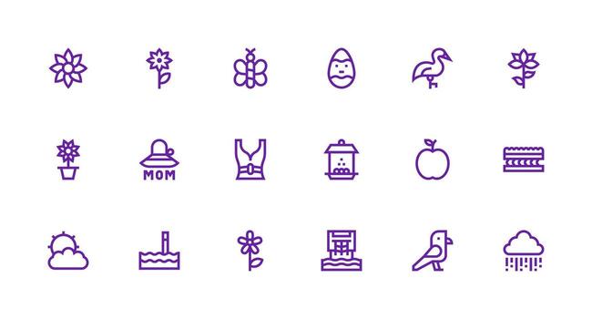 Spring Visual Pack containing 18 Strong Stroke Line Icons Scalable Icons for All Themes vector