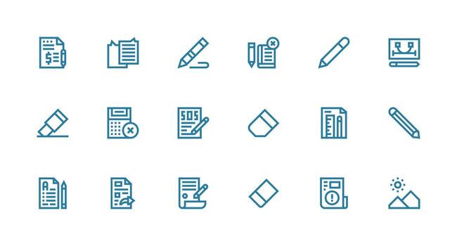 Correction Icon Set with 18 Strong Stroke Line Graphics Functional Icon Series vector