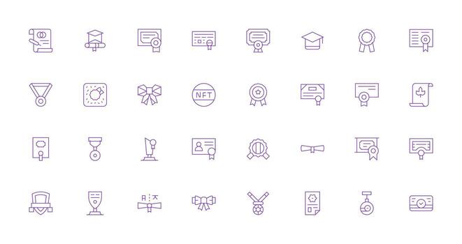 Certificate including 32 Thin Line Illustrations Core Icon Collection for Daily Tasks vector