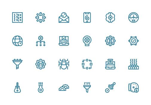 Process Icon Collection with 24 Thick Line Line Designs Quick Access Icons for UI Development vector