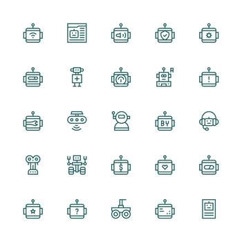 Robot Icon Set with 25 Medium Stroke Outline Graphics Minimal Icon Set for Interface Projects vector