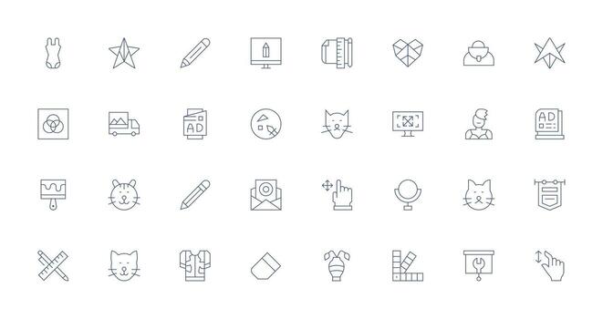Graphic Design Visual Pack containing 32 Thin Line Icons Icon Set for Apps vector