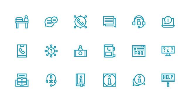 Strong Stroke Line Icons from Support Center Set with 18 Vectors Responsive Icon Set for Flexible Layouts
