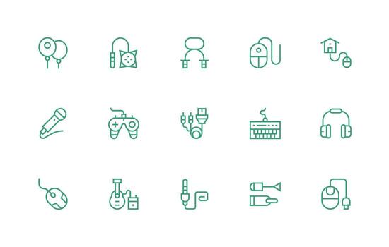 Wired Icon Set with 15 Regular Line Graphics Lightweight Icon Series for Fast Prototypes vector