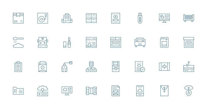 32 datos almacenamiento íconos en Delgado línea estético interfaz íconos para diario utilizar vector