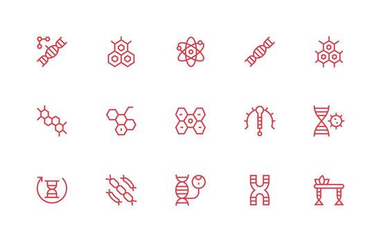 molecular presentando 15 íconos en regular línea diseño mínimo icono conjunto para interfaz proyectos vector
