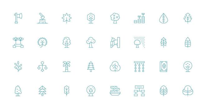 Tree Set with 32 Thin Line Icons Icon Collection Set vector
