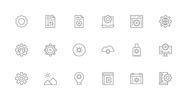 18 Minimal Line Style Icons from Adjustments Collection Responsive Icon Set for Flexible Layouts vector