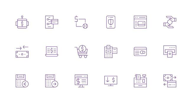 18 Minimal Line Vectors for Payment Processing Theme Responsive Icon Set for Flexible Layouts