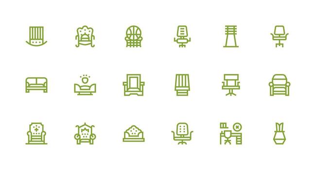 Chair featuring 18 Icons in Strong Stroke Line Design Multi-Style Icons for Creative Projects vector