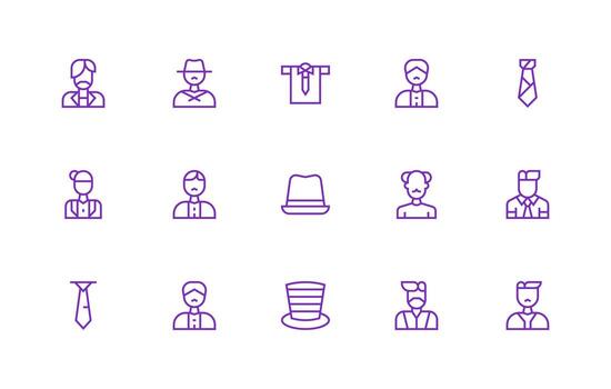 15 Regular Line Icons for Gentleman Graphics Neat Icon Set vector