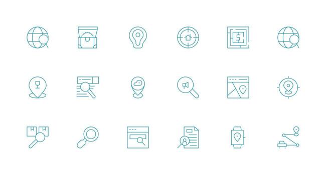 18 mínimo línea estilo íconos desde encontrar colección pulcramente diseñado íconos para web plataformas vector