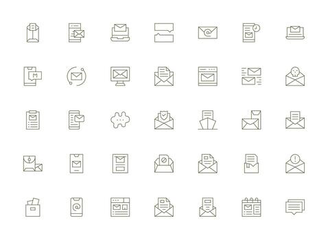 bandeja de entrada icono colección con 35 ligero línea diseños de múltiples fines icono conjunto vector