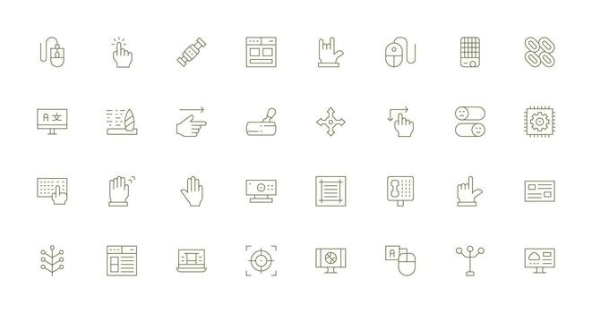 interfaz presentando 32 íconos en Delgado línea diseño web y aplicación icono paquete colección vector