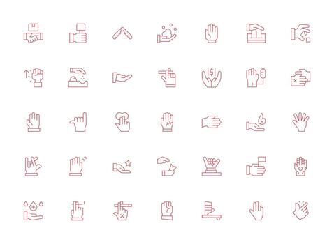 Hand Icon Set with 35 Light Line Graphics Clean Icon Collection for Web Use vector