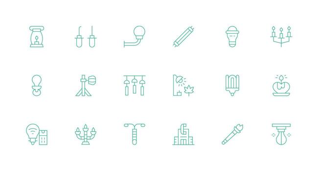 Lighting Icon Set with 18 Minimal Line Graphics Minimal Icon Pack vector