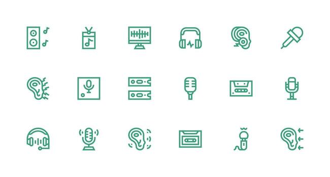 Strong Stroke Line Style Sound Recording Icons with 18 Vectors Quick Access Icons for UI Development