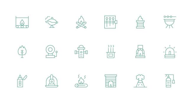 Fire Icon Collection with 18 Minimal Line Designs Web and App Icon Pack Collection vector