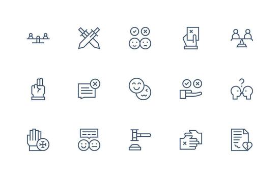 15 Icons for Disagreement in Regular Line Format Line Icon Collection vector